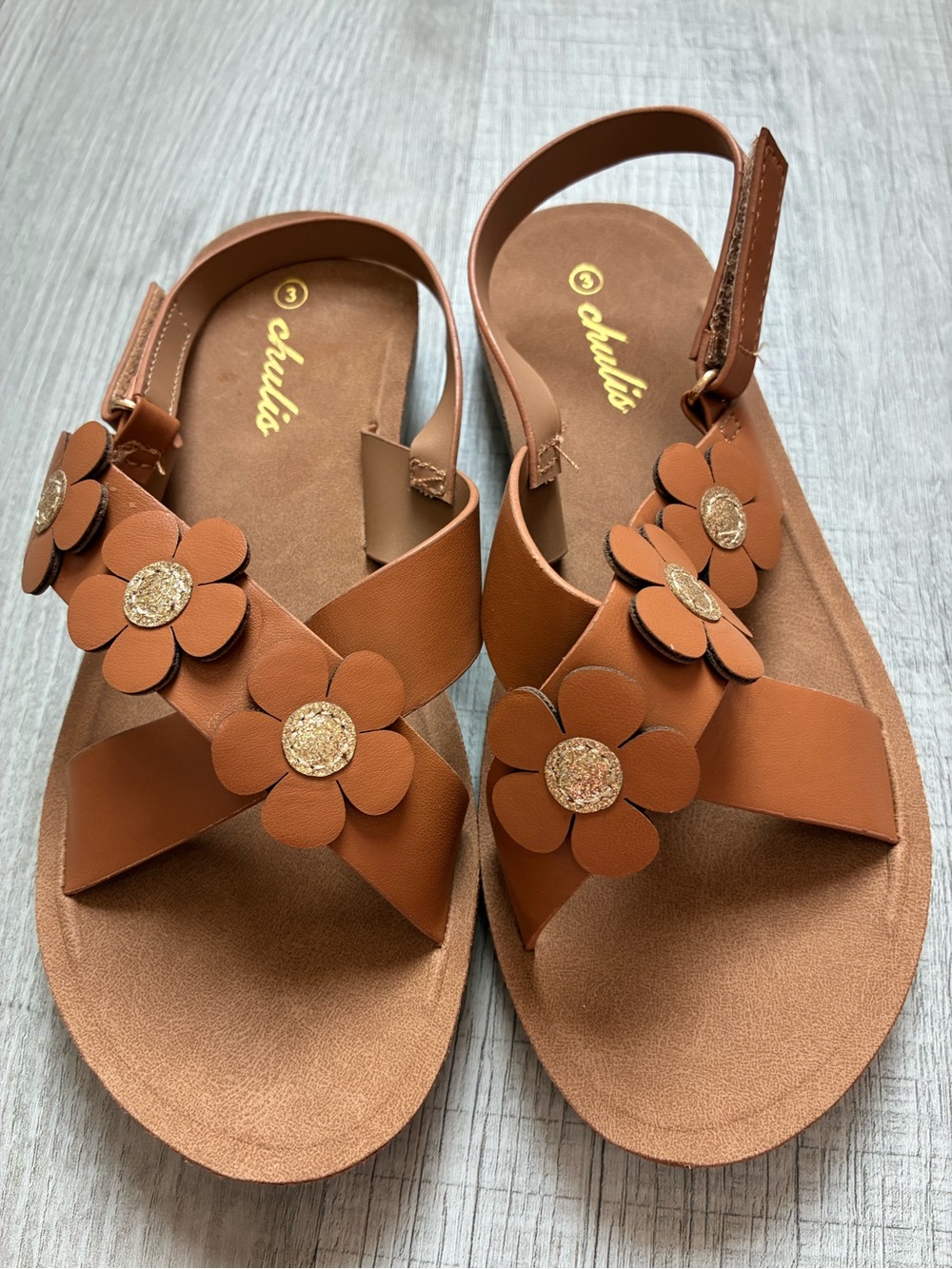 Brown Floral Leatherette kids Sandals